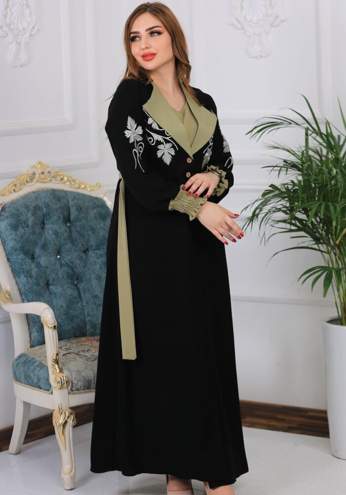 WhatsApp Image 2025-01-25 at 11.06.40 عبايه ملكيه كلاسيكيه انيقه، حزام فستان تطريز مكنيه كم مطاط خفيف