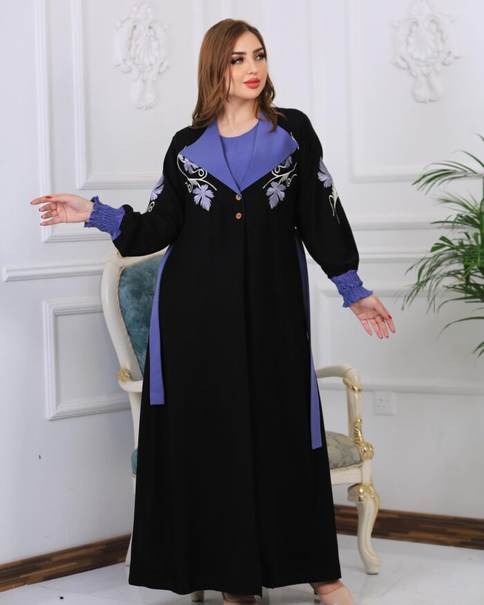 عبايه ملكيه كلاسيكيه انيقه، حزام فستان تطريز مكنيه كم مطاط خفيف