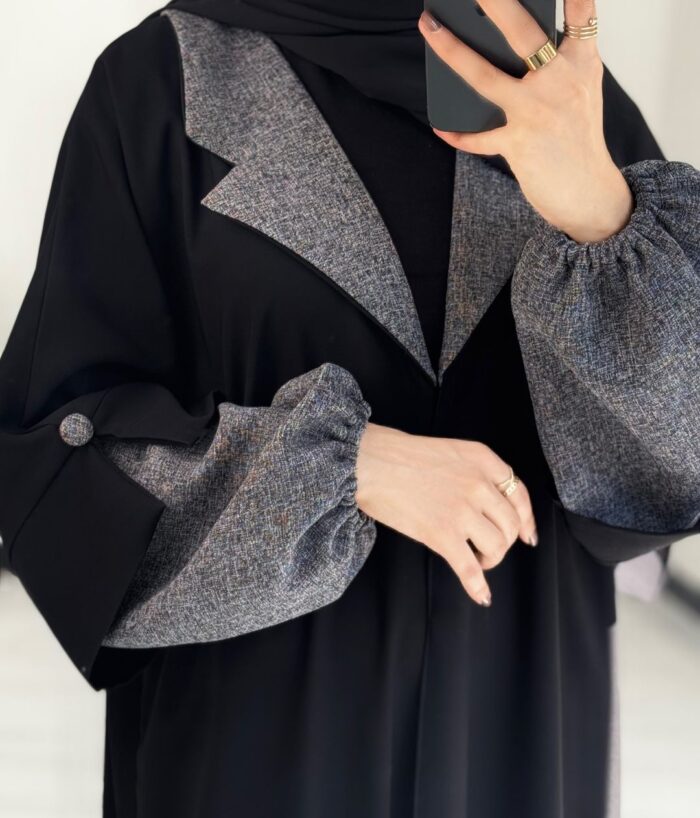 عبايه ملكي ملكي ساده أنيقه كم رمادي غامق قلاب