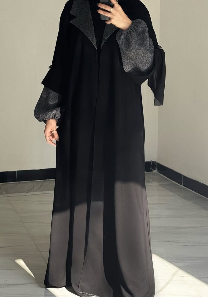 عبايه ملكي ملكي ساده أنيقه كم رمادي غامق قلاب