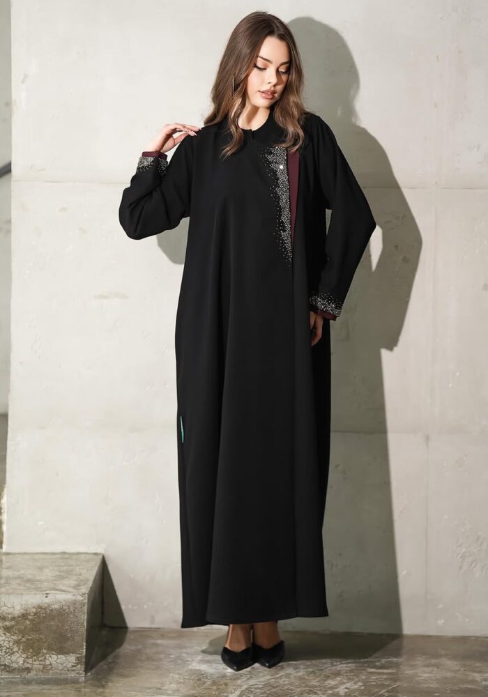 عبايه ملكي تطريز امام مع فصوص سوار فسكي لف