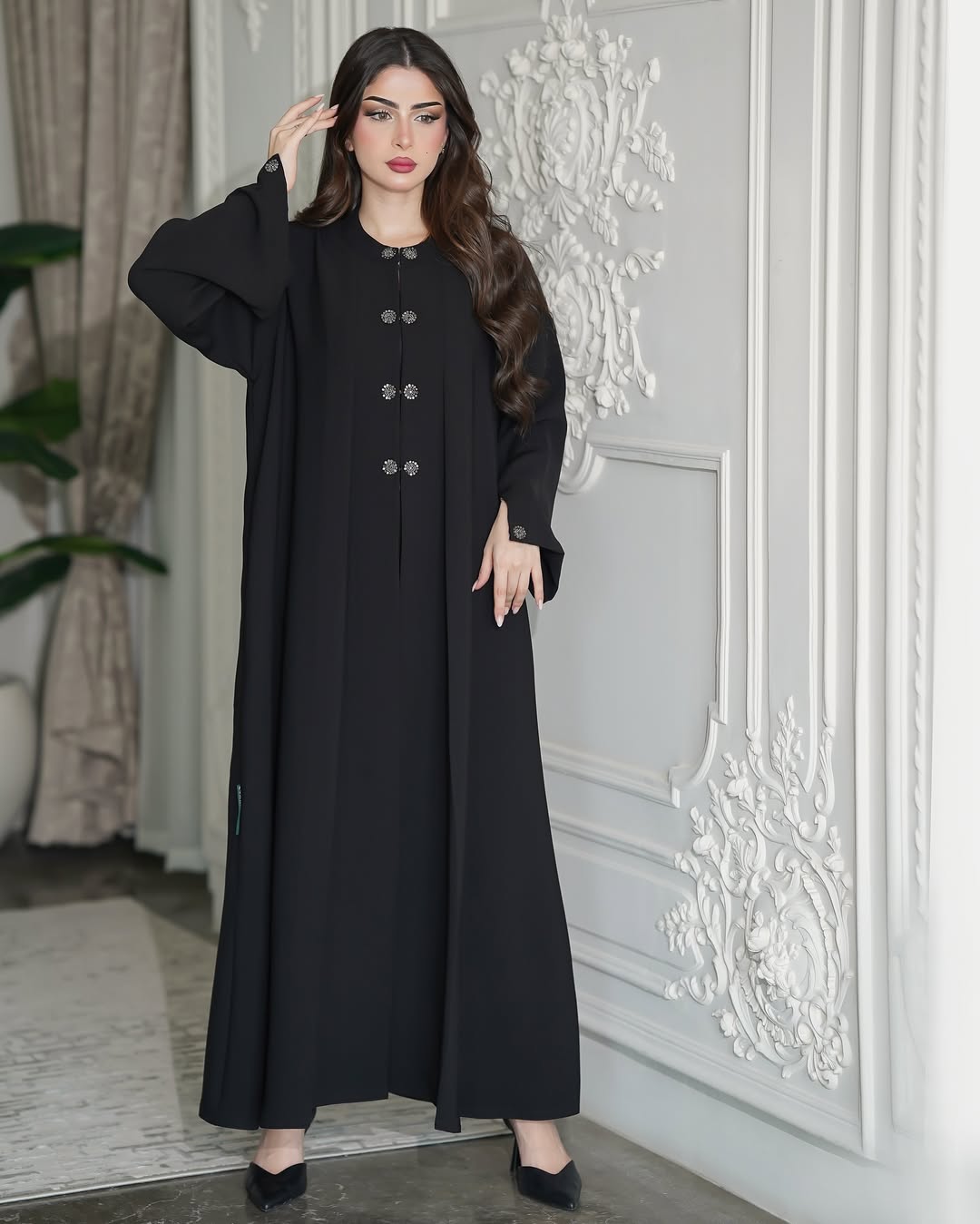 عبايه ساده أنيقه للدوامات نص كلوش جيوب مخفيه