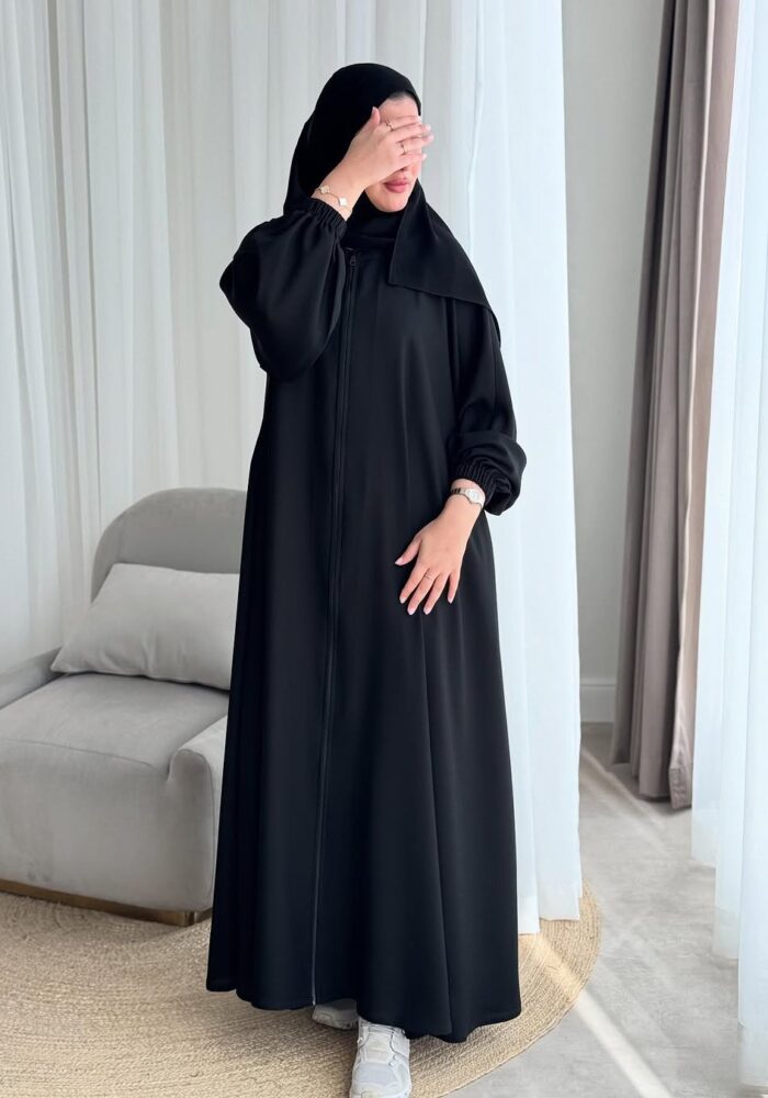 عبايه نص كلوش جيوب مخفيه سحاب امام كم مطاط خفيف