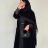 عباية أنيقة مخمل لف مع شال كم دنتيل اسود