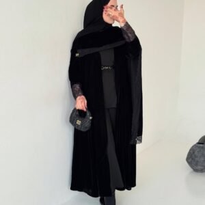 عبايه ملكيه كلاسيكيه انيقه، حزام فستان تطريز مكنيه كم مطاط خفيف