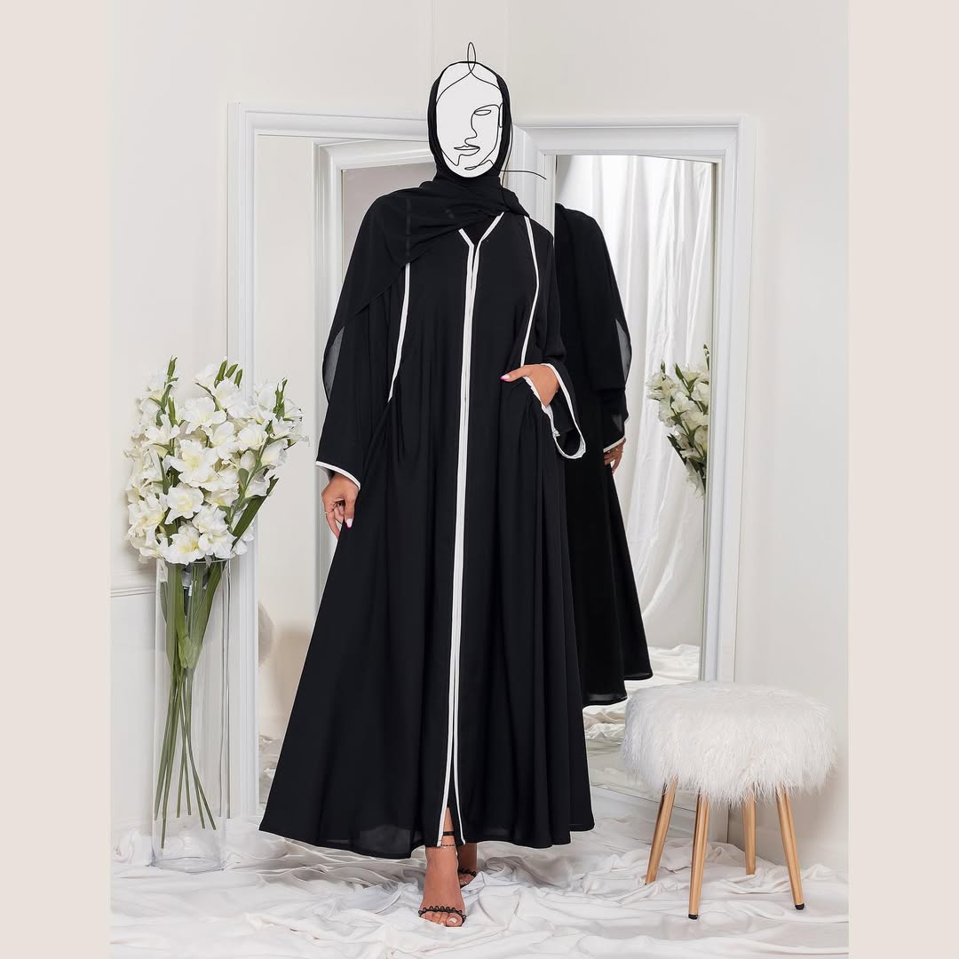 عبايه انيقه للكشخه تهبل جيوب تحديد قيطان ابيض