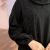 عباية كلاسيكية بتطريز زهور أسود ملكي وأكمام مزمومة