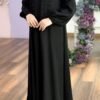 عباية كلاسيكية بتطريز زهور أسود ملكي وأكمام مزمومة