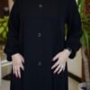 عباية سوداء بأزرار وكشكش سفلي - "عبايه نمبر ون" - تصميم عصري مريح