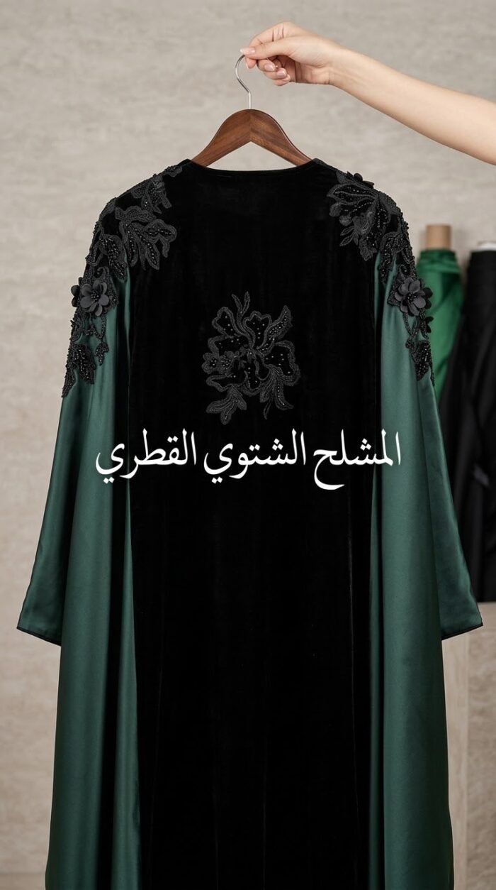 عباية المشلح الشتوي القطري الفاخر بتطريز زهور بارزة